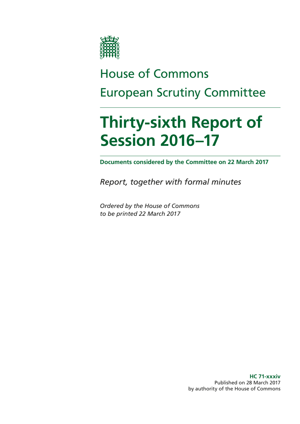 European Scrutiny Committee 36th Report of Session 2016-17
