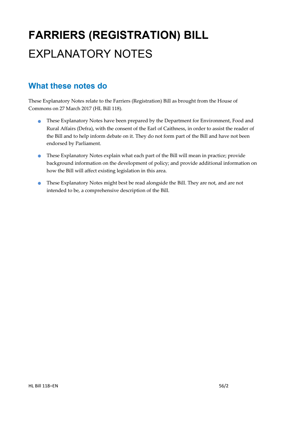 Farriers (Registration) Bill Explanatory Notes