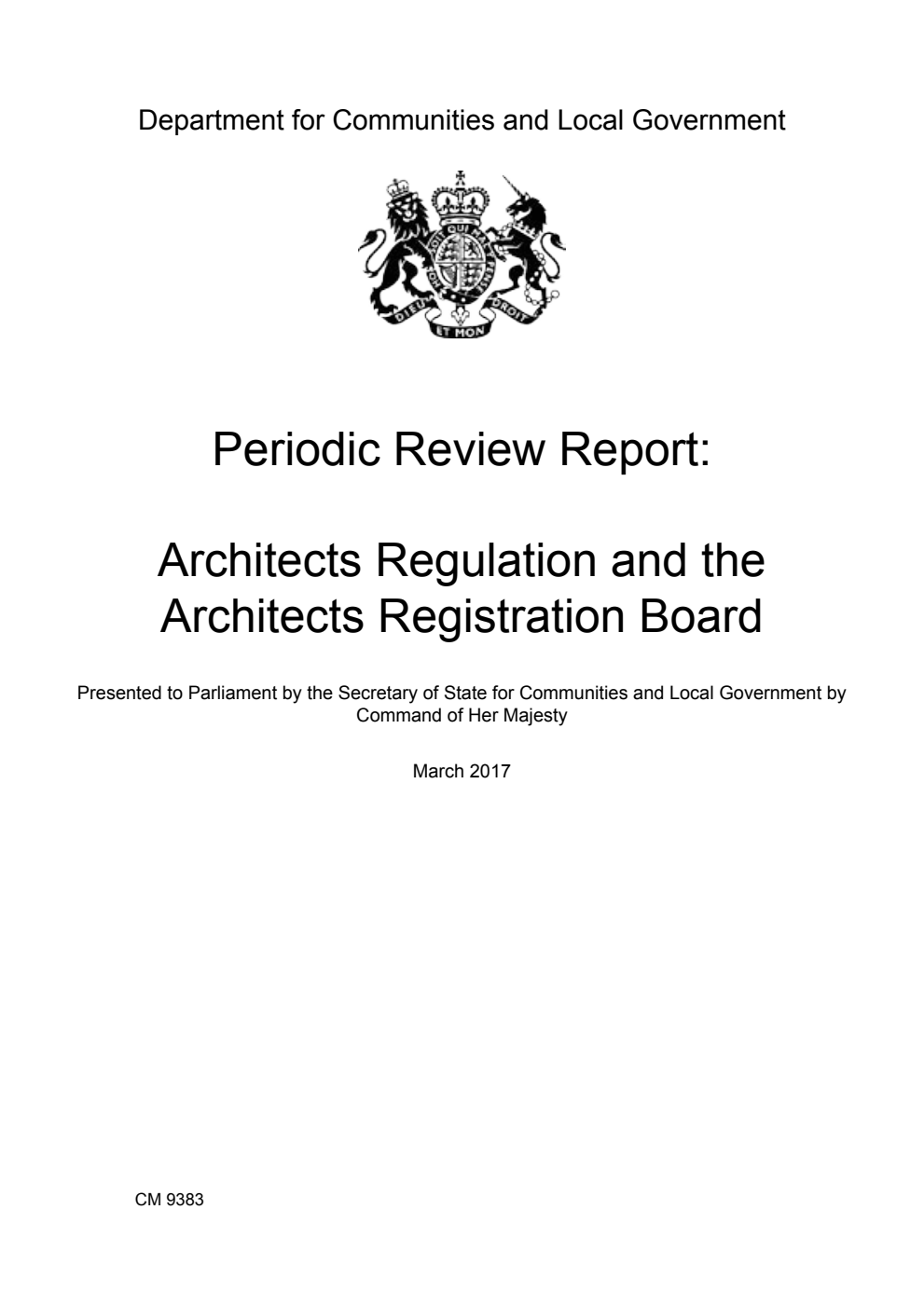 Periodic Review Report: Architects Regulation and the Architects Registration Board