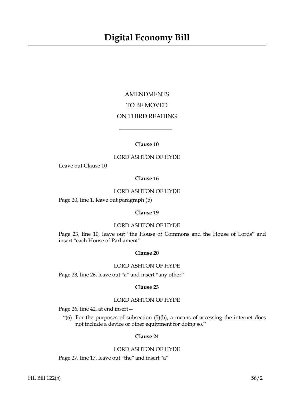 Digital Economy Bill Lords Amendments