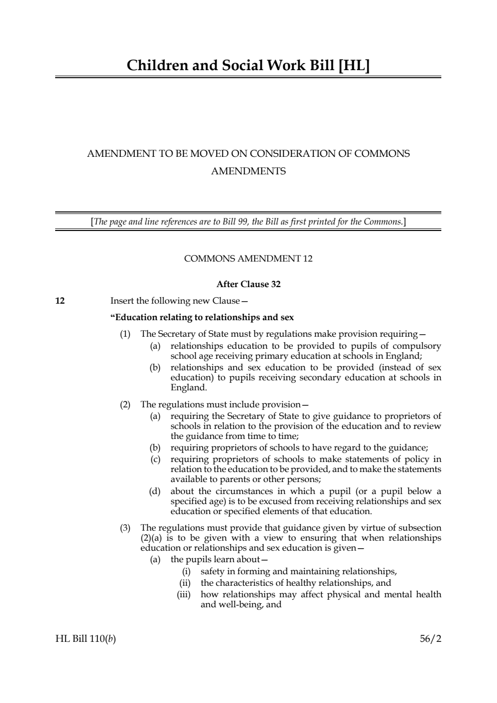 Children and Social Work Bill Lords Amendments