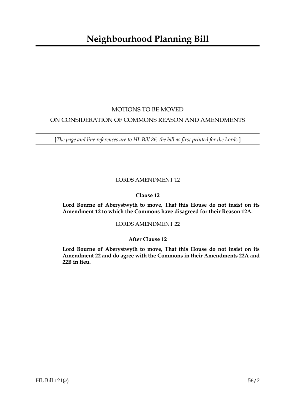 Neighbourhood Planning Bill Lords Amendments