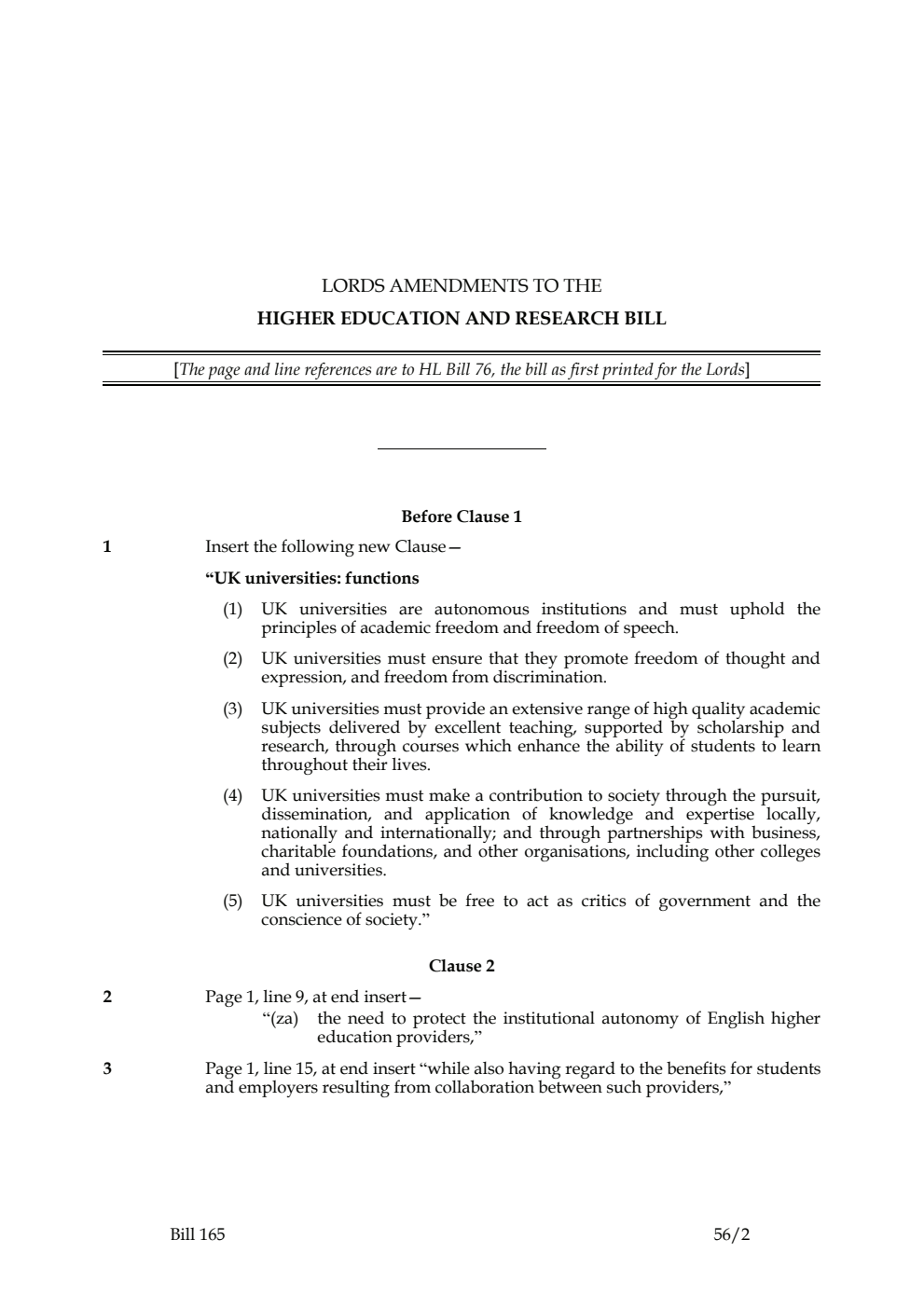 Lords Amendments to the Higher Education and Research Bill