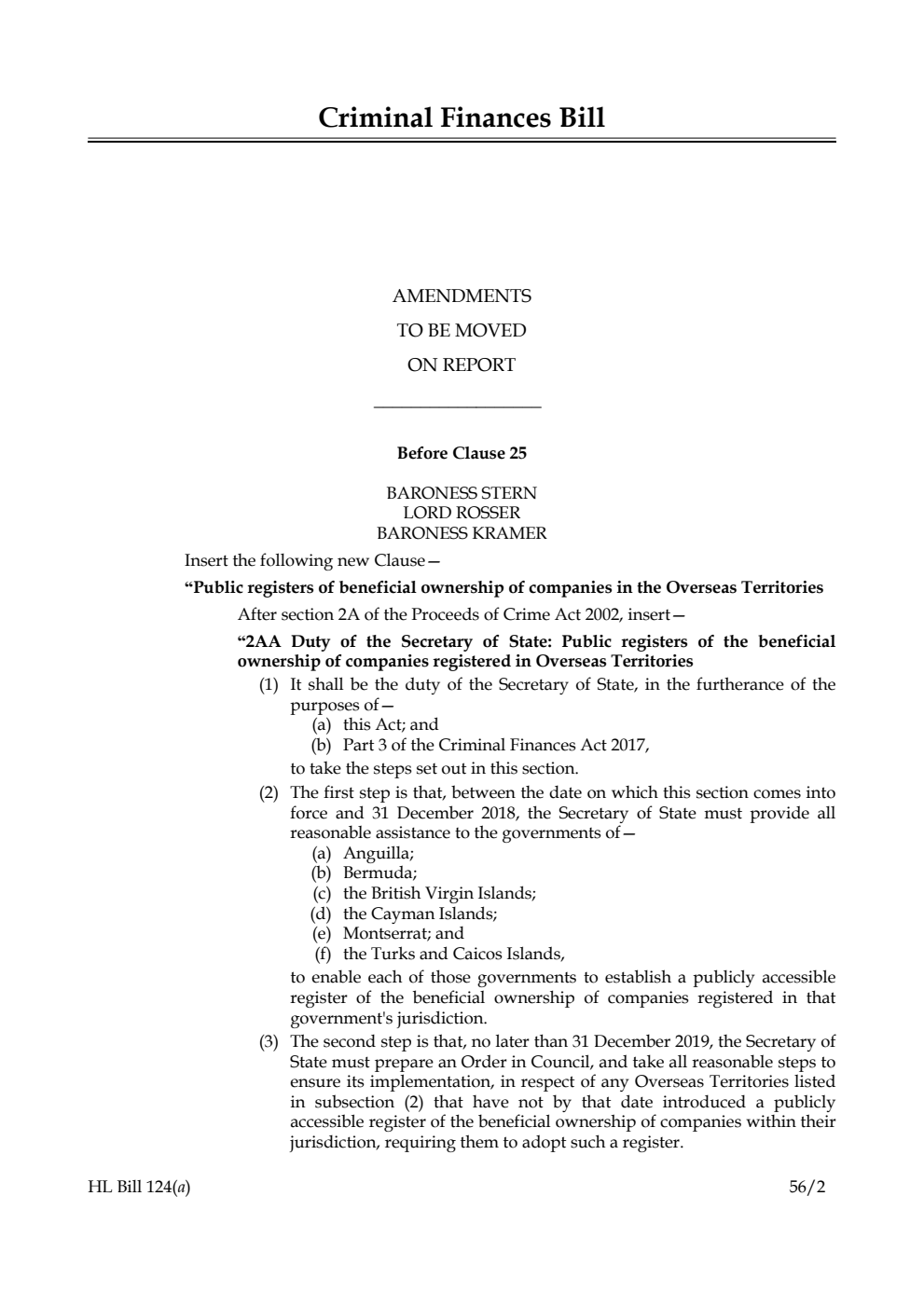 Criminal Finances Bill Lords Amendments