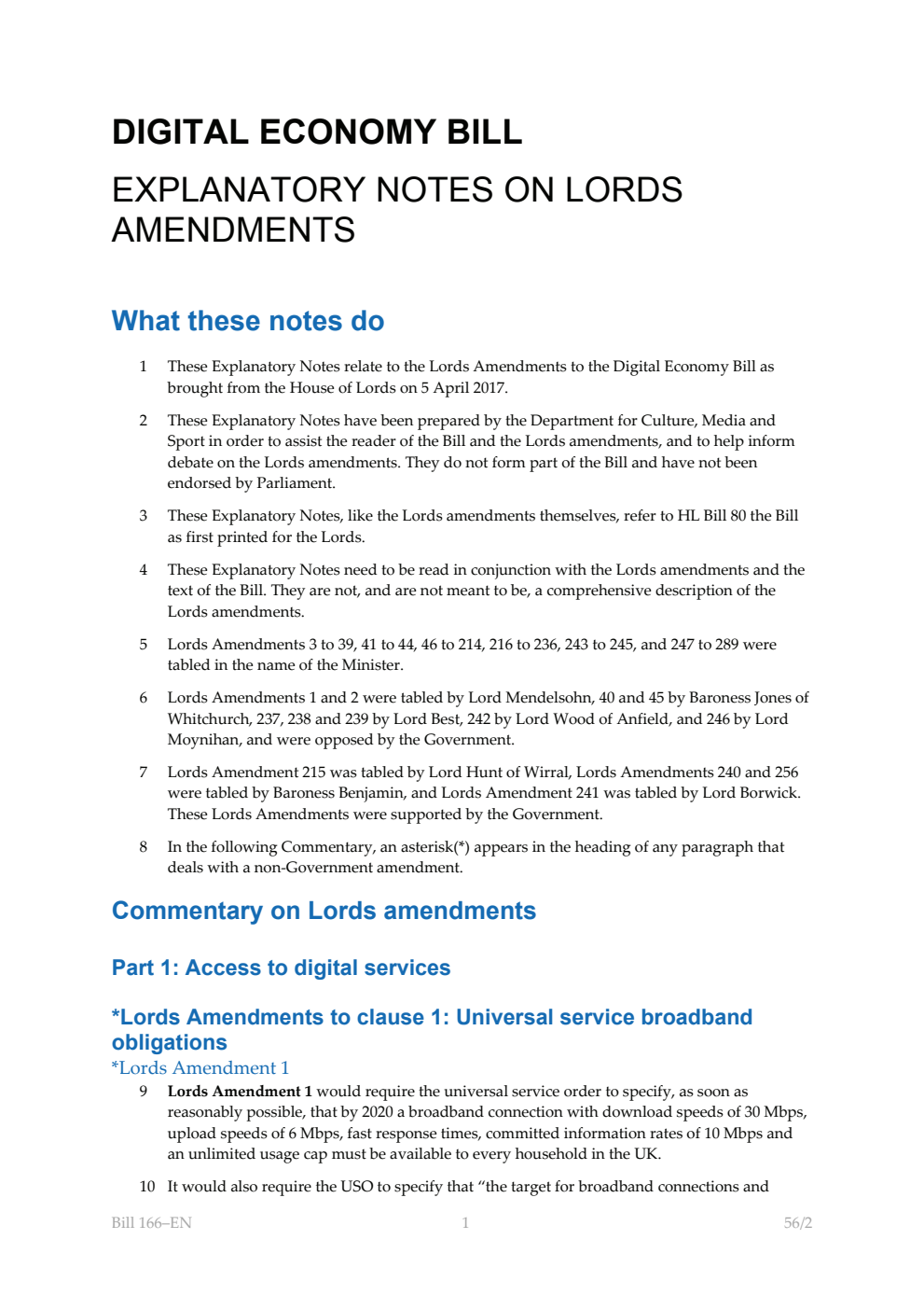 Digital Economy Bill  Explanatory Notes on Lords Amendments