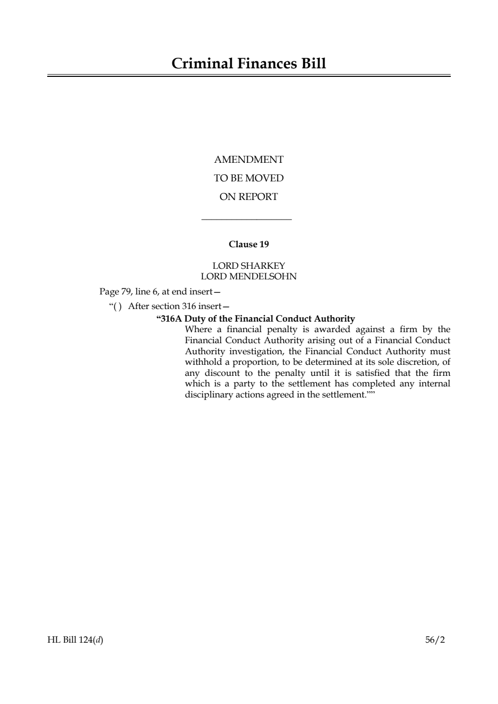 Criminal Finances Bill Lords Amendments