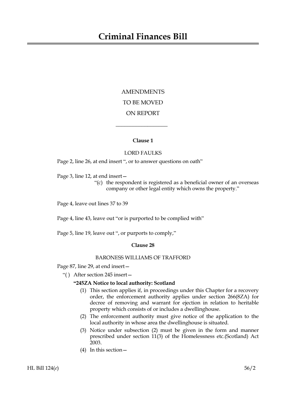 Criminal Finances Bill Lords Amendments