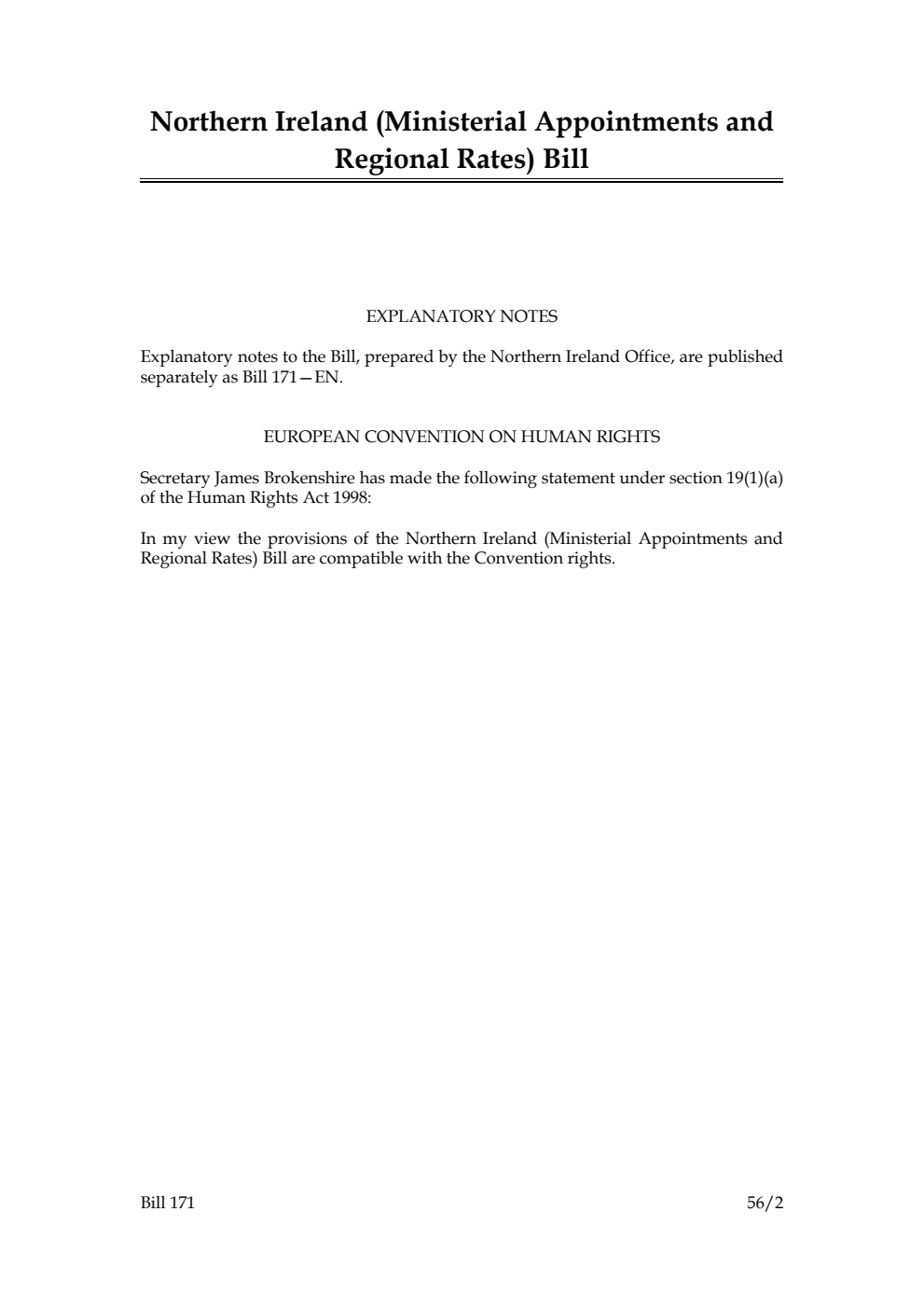 Northern Ireland (Ministerial Appointments and Regional Rates) Bill