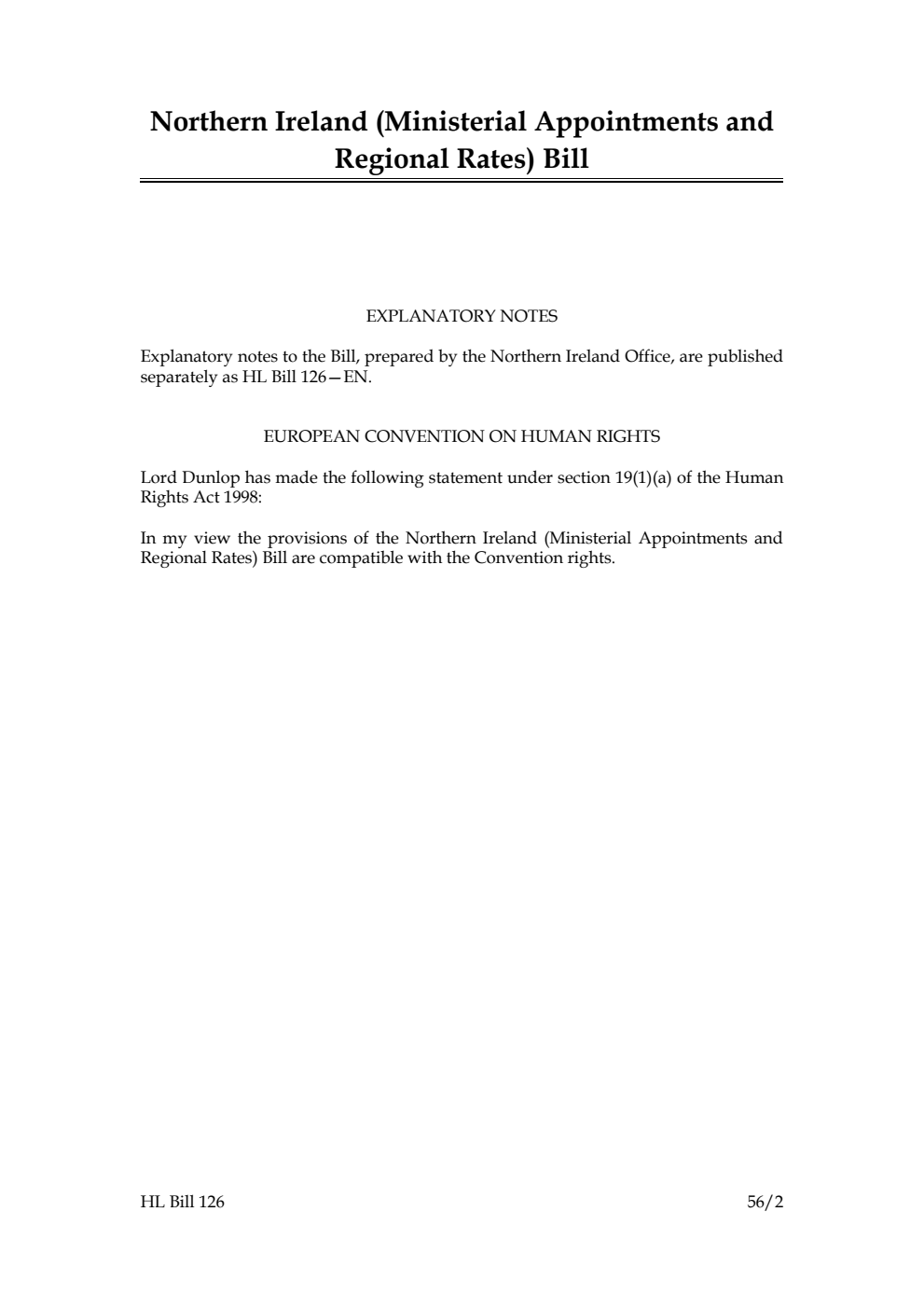 Northern Ireland (Ministerial Appointments and Regional Rates) Bill