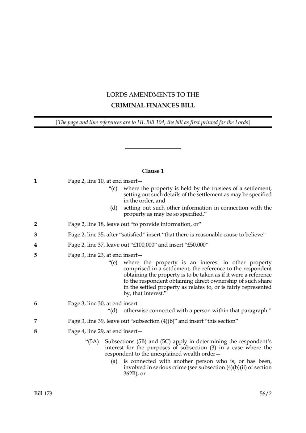 Lords Amendments to the Criminal Finances Bill
