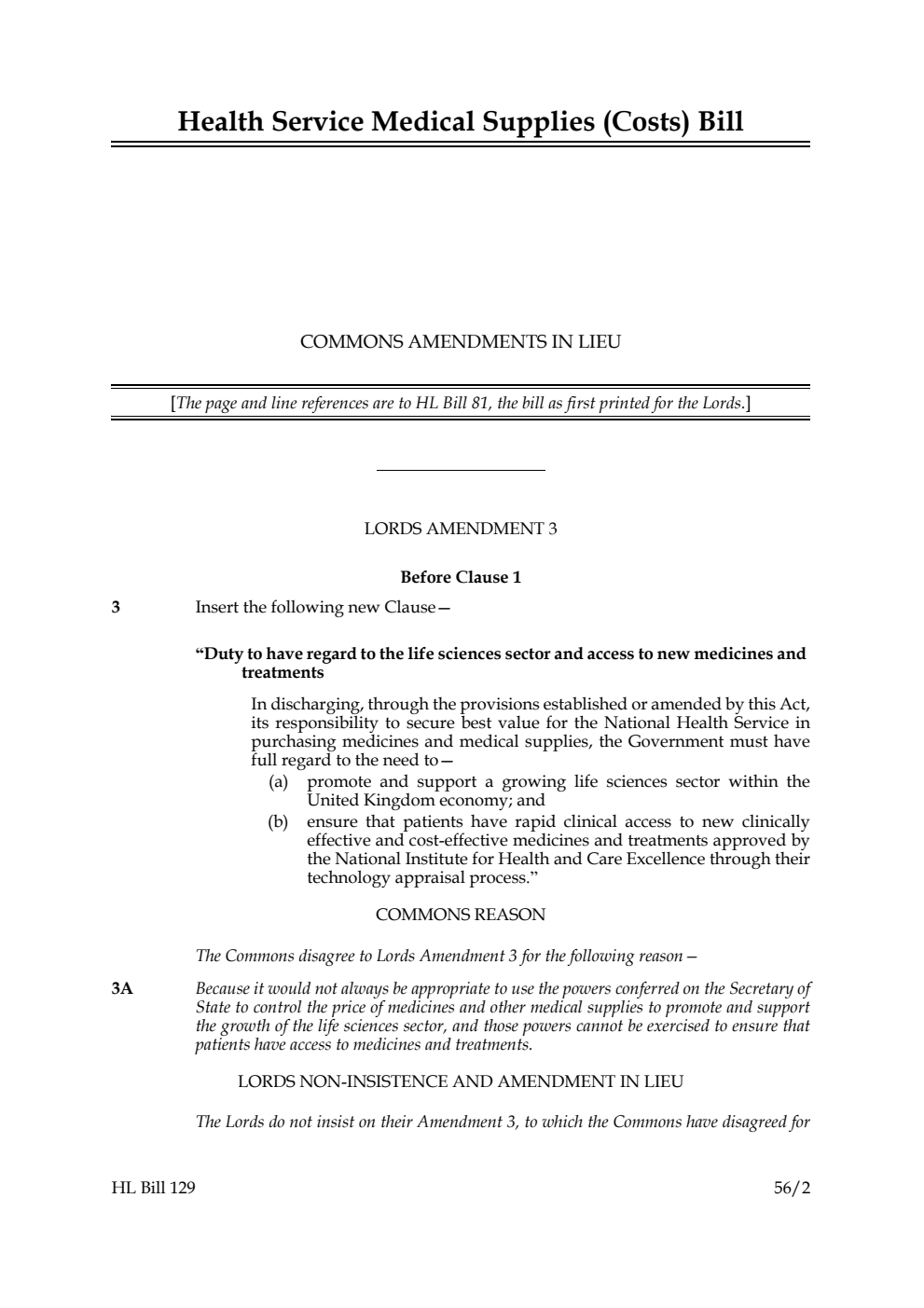 Health Service Medical Supplies (Costs) Bill Commons amendments in lieu