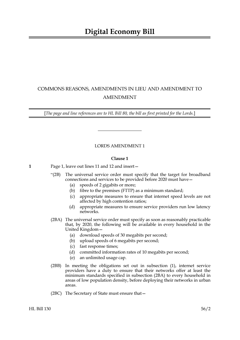 Digital Economy Bill Commons reasons, amendments in lieu and amendment to amendment