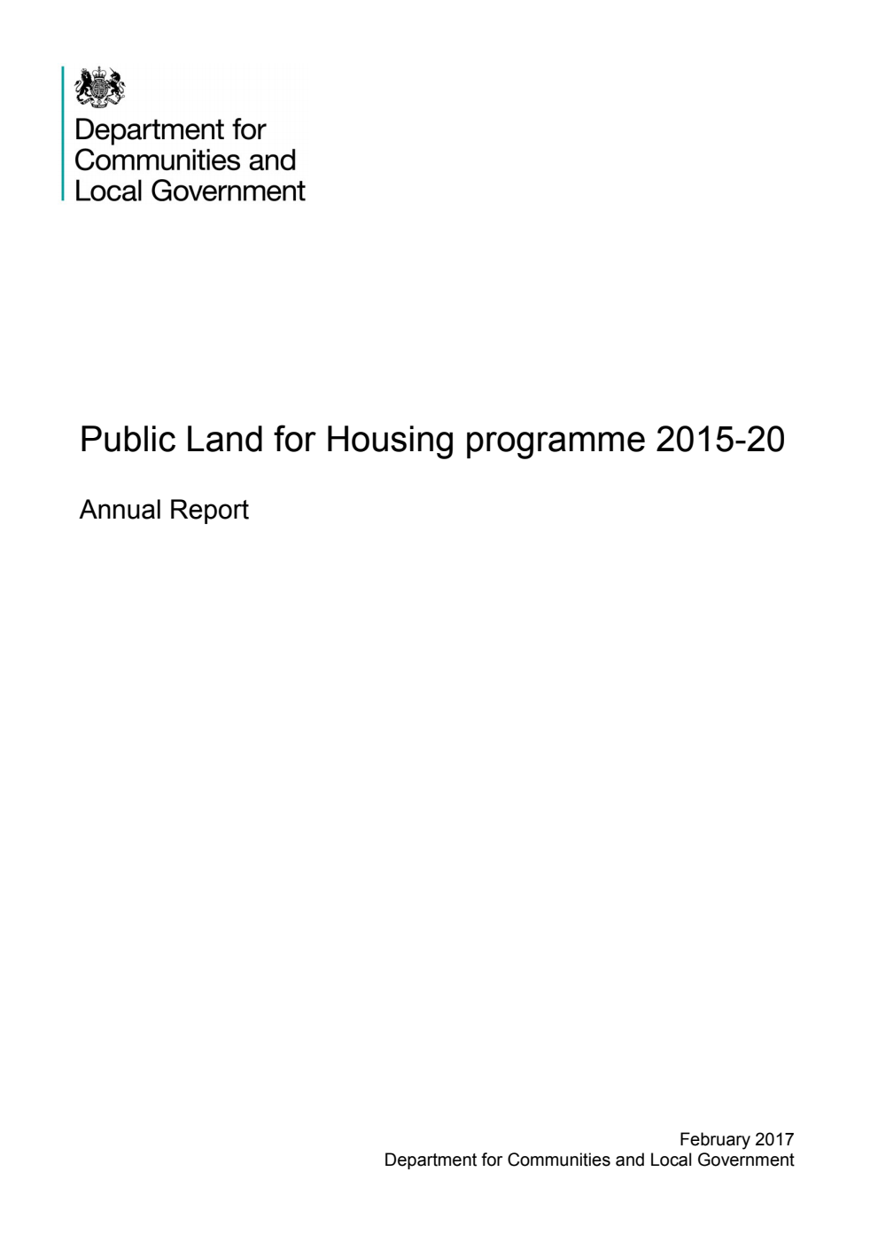 Public Land for Housing programme 2015-20. Annual Report