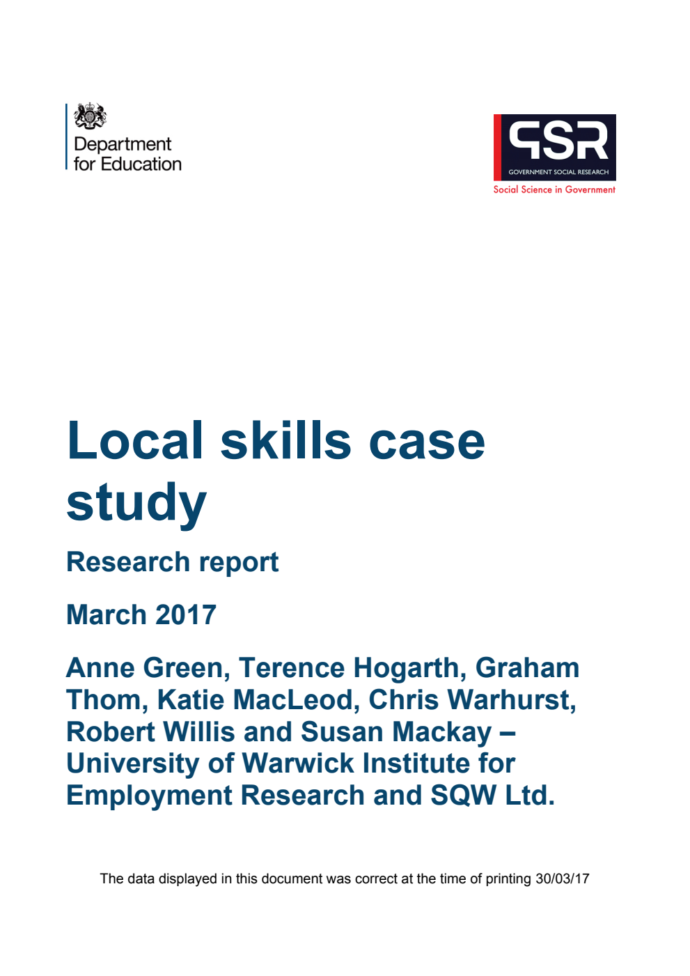 DFE RR673 Local skills case study. Research report March 2017