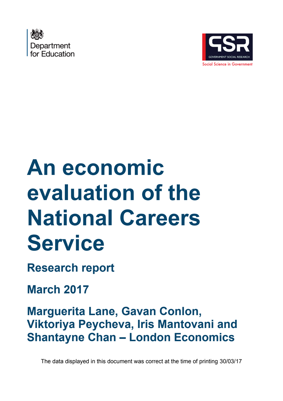 DFE RR672 An economic evaluation of the National Careers Service. Research report March 2017