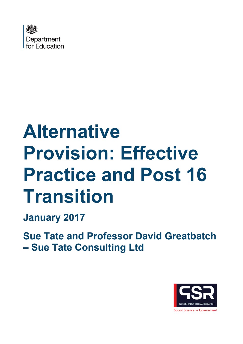 DFE RR605 Alternative Provision: Effective Practice and Post 16 Transition January 2017