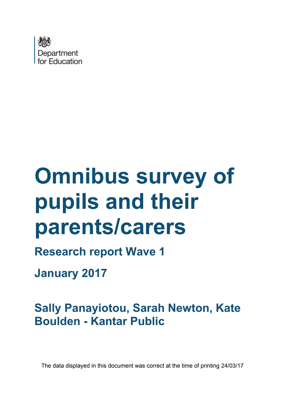 DFE RR627 Omnibus Survey of Pupils and their Parents/Carers : Research Report Wave 1 January 2017