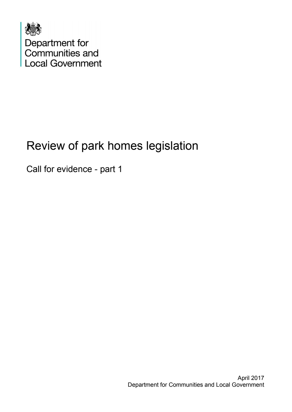 Review of park homes legislation : Call for evidence - part 1