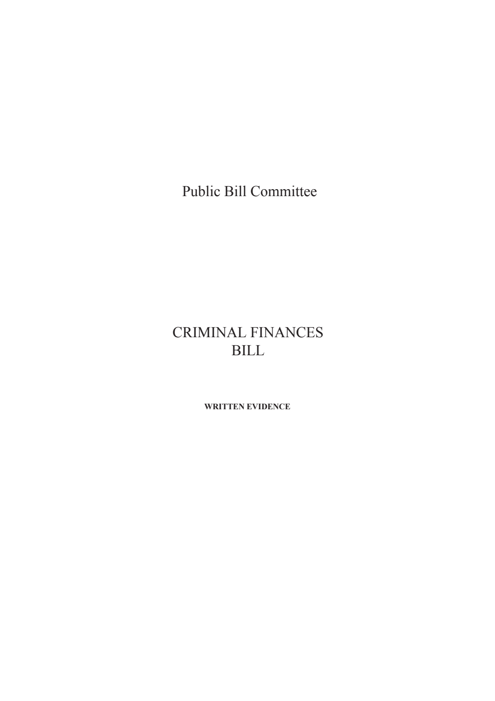 Criminal Finances Public Bill Committee Written evidence