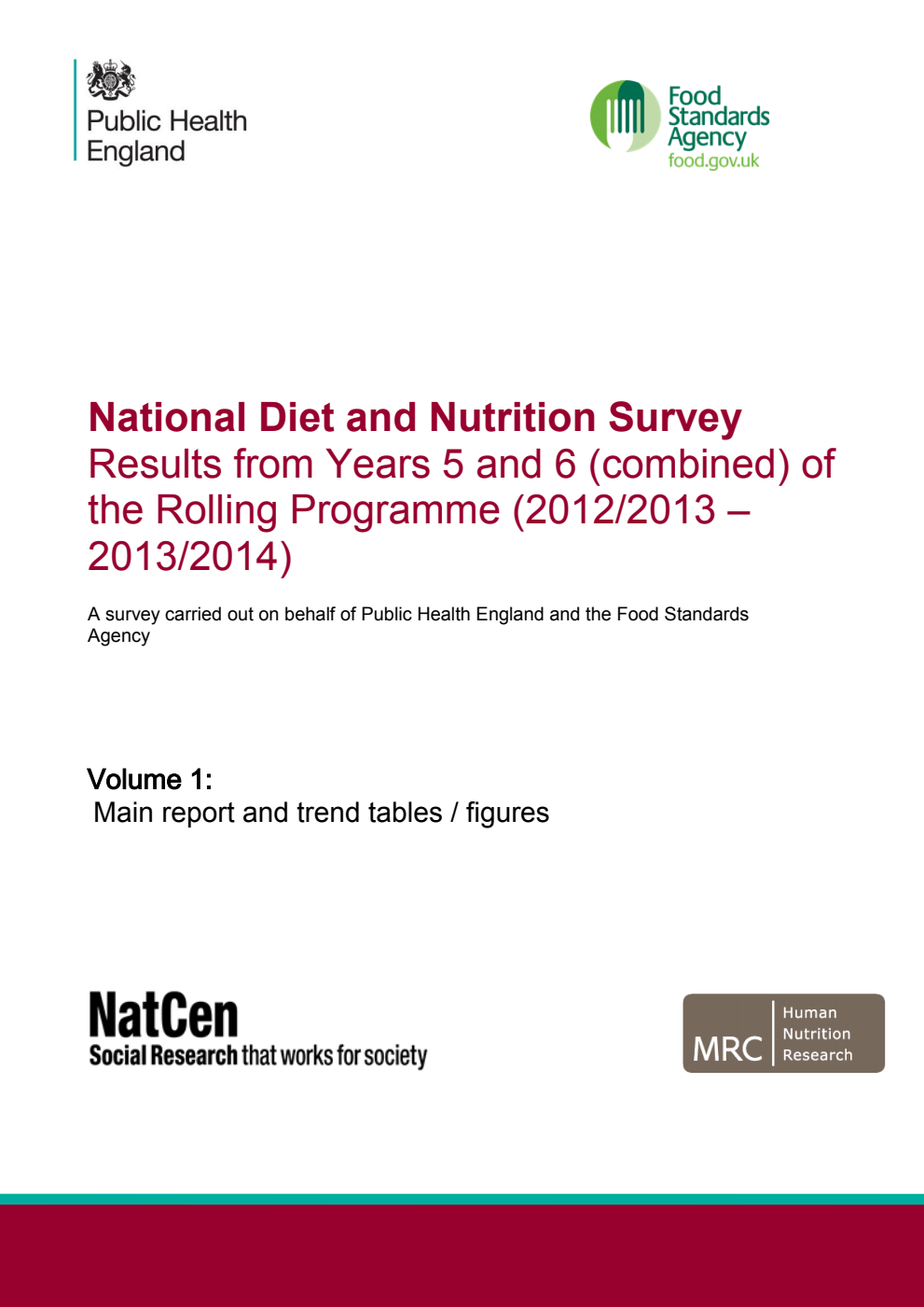 National Diet and Nutrition Survey. Results from Years 5 and 6 (combined) of the Rolling Programme (2012/2013 - 2013/2014) Volume 1: Main report and trend tables / figures  (2 Volume set)