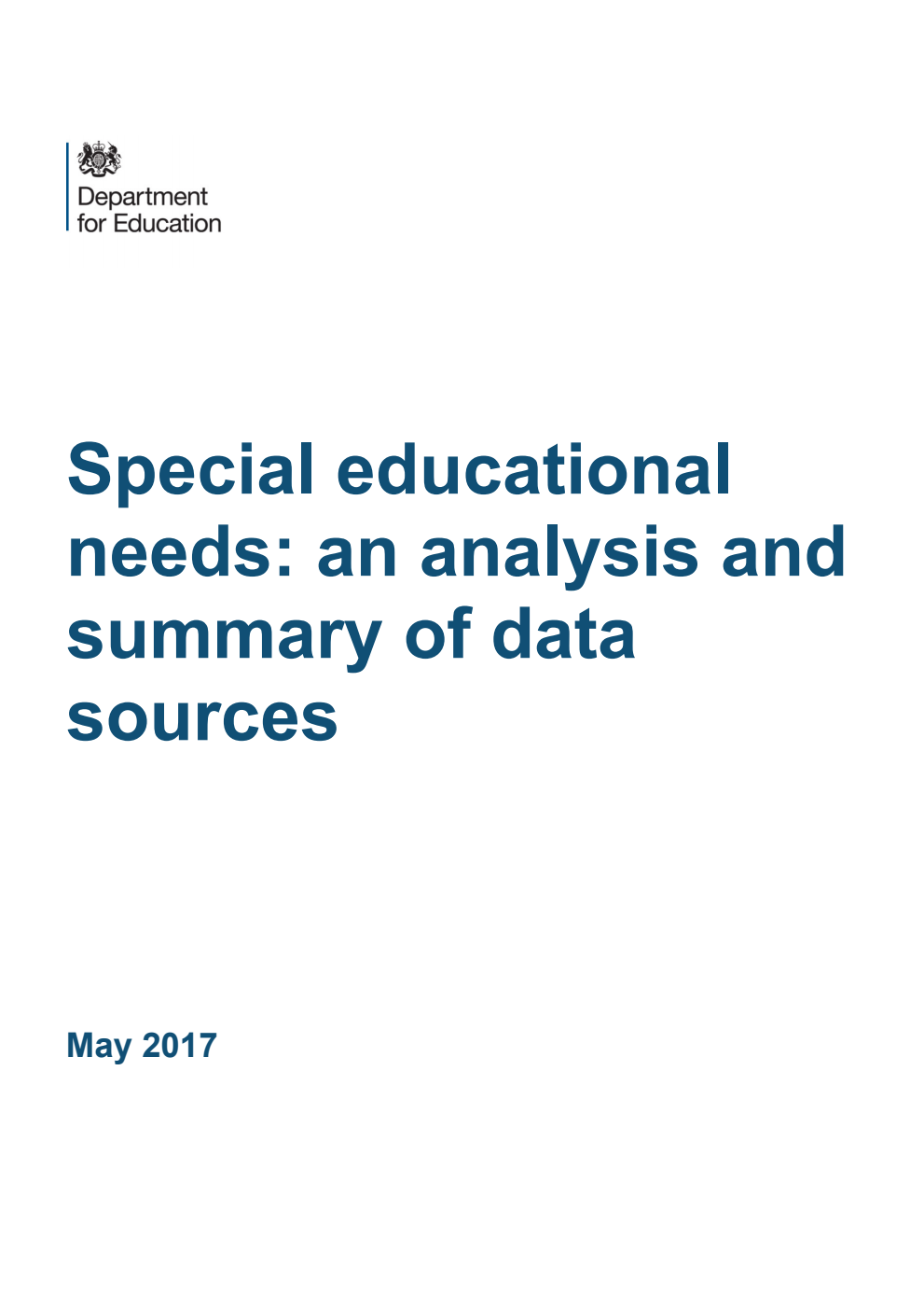 Special Educational Needs : An Analysis and Summary of Data Sources. Updated May 2017