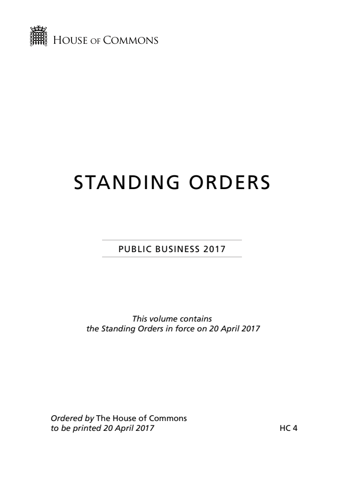 Standing Orders of the House of Commons: Public Business 2017