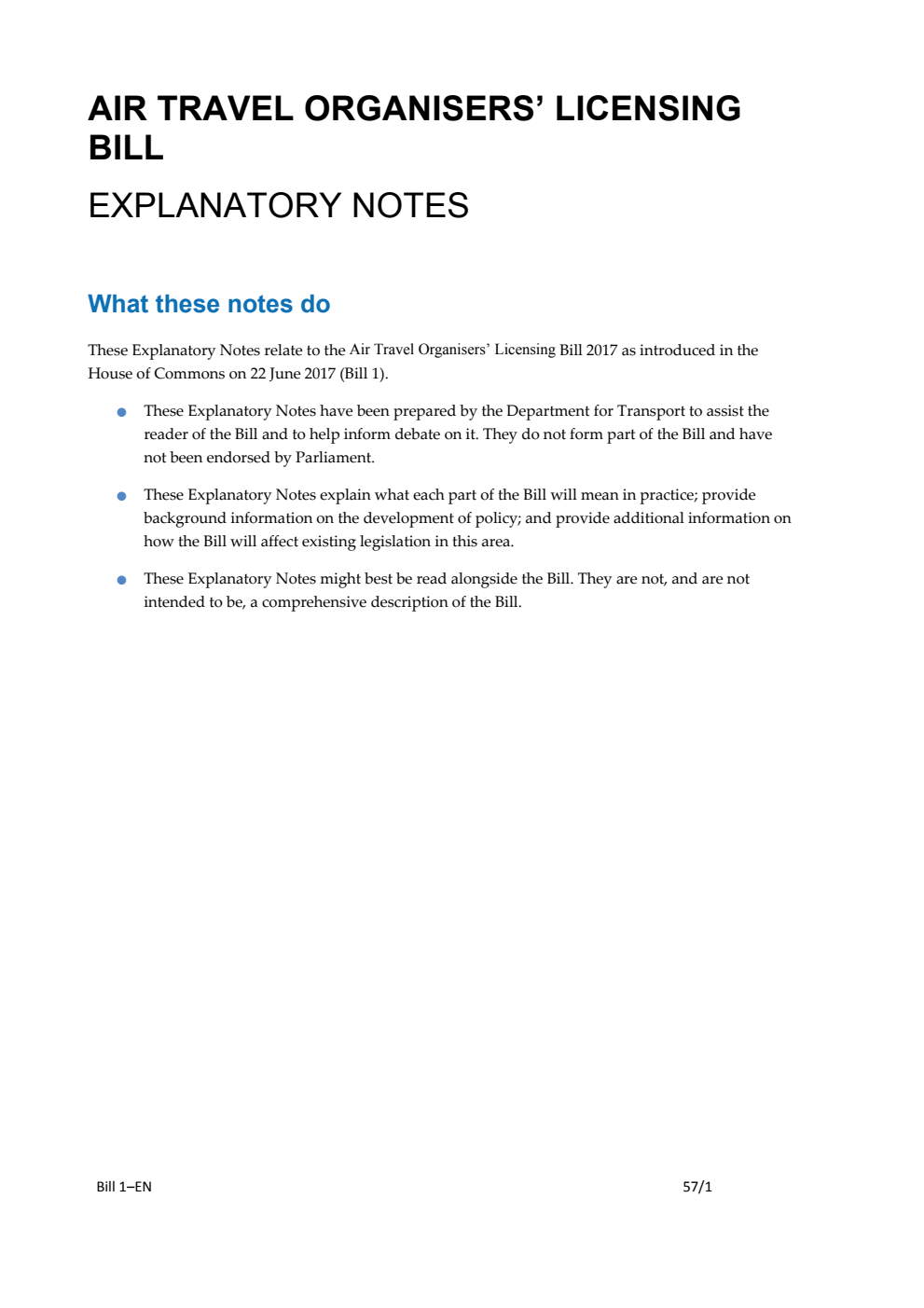 Air Travel Organisers' Licensing Bill Explanatory Notes