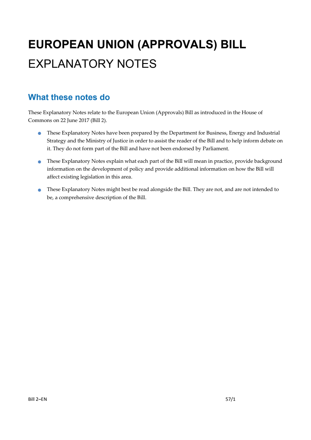 European Union (Approvals) Bill Explanatory Notes
