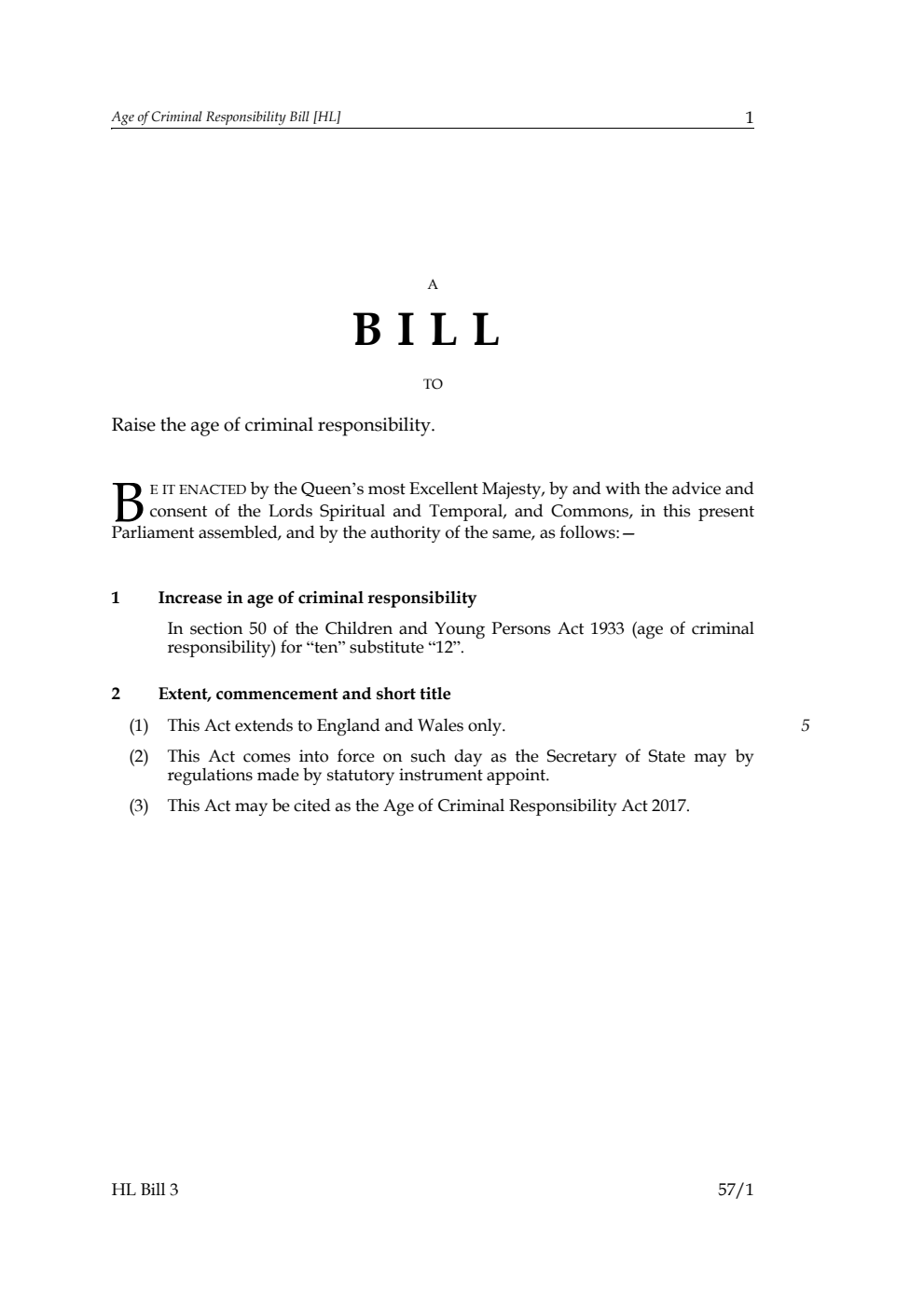Age of Criminal Responsibility Bill [HL]