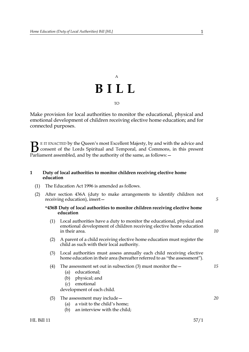 Home Education (Duty of Local Authorities) Bill