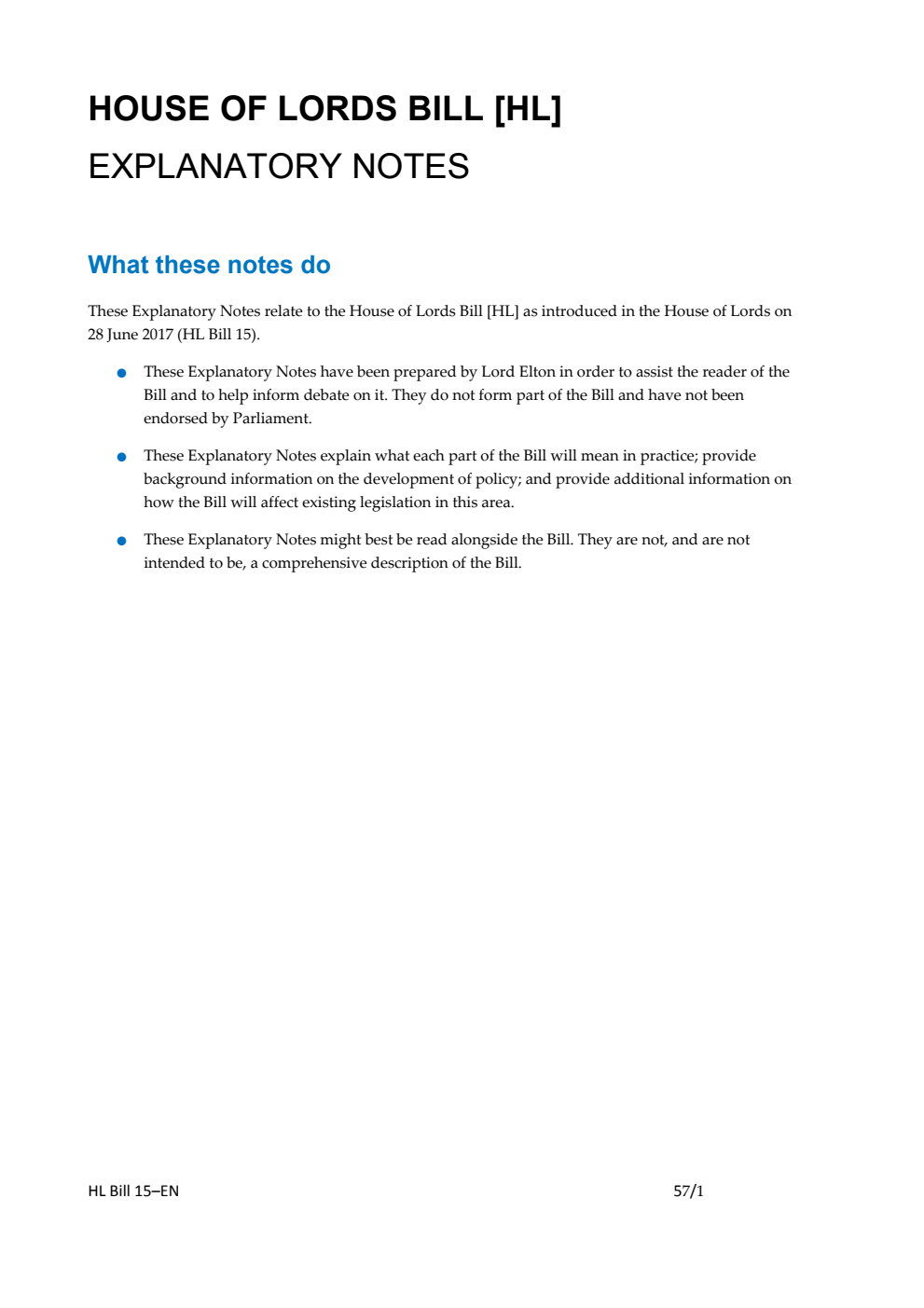 House of Lords Bill Explanatory Notes