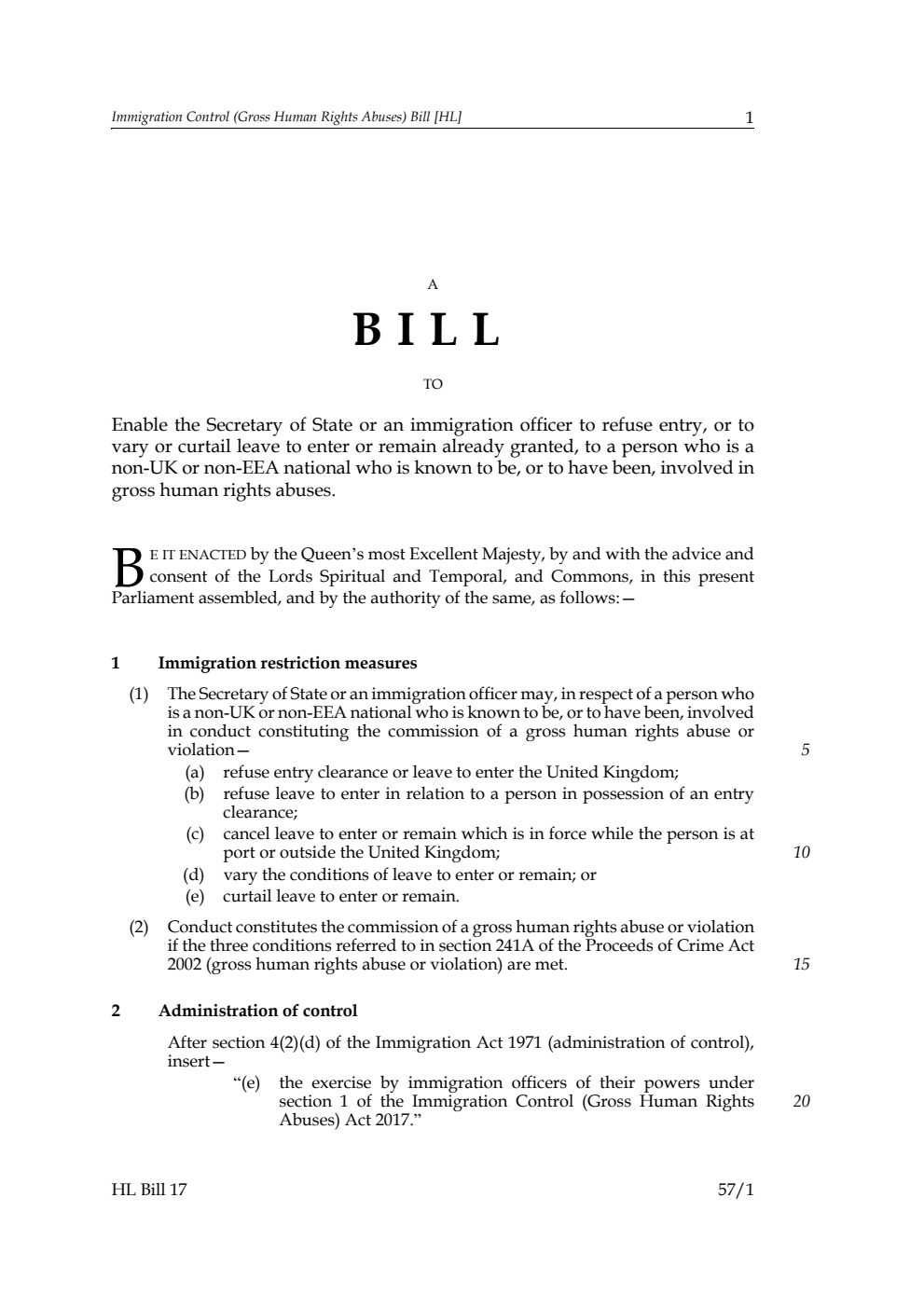 Immigration Control (Gross Human Rights Abuses) Bill