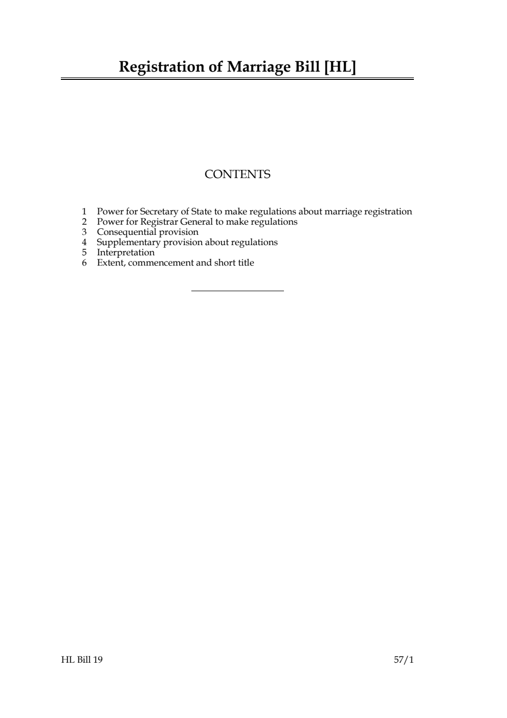 Registration of Marriage Bill