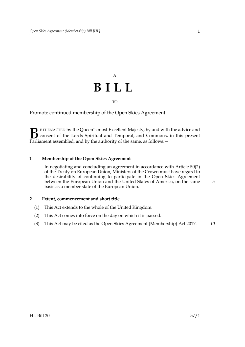 Open Skies Agreement (Membership) Bill
