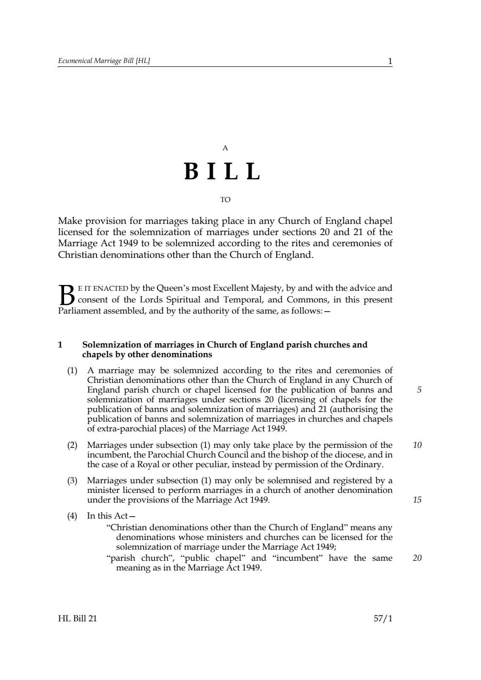 Ecumenical Marriage Bill