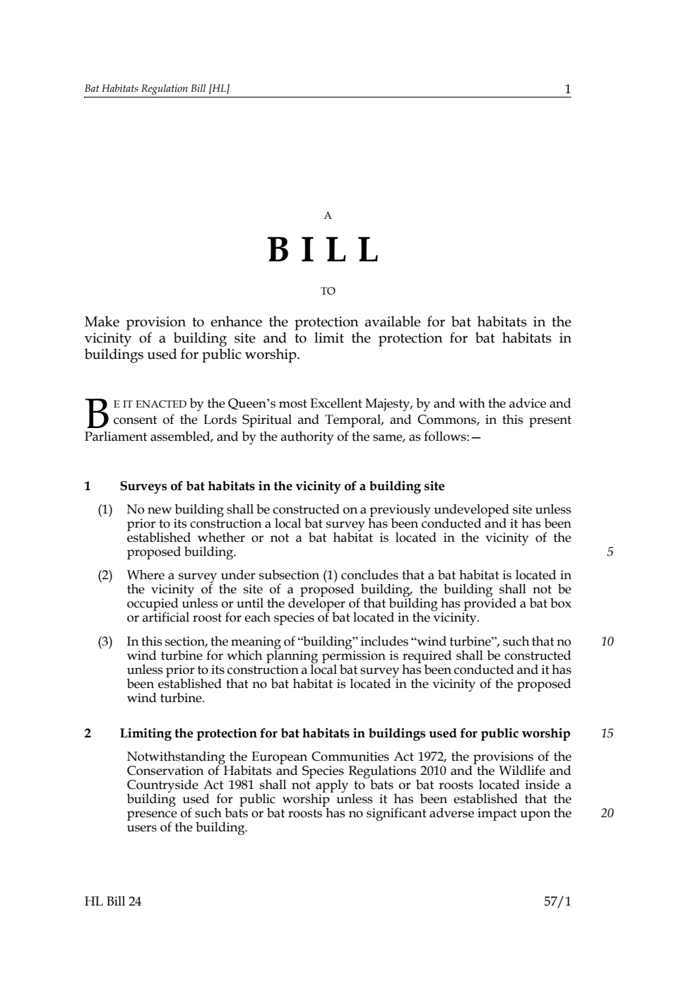 Bat Habitats Regulation Bill