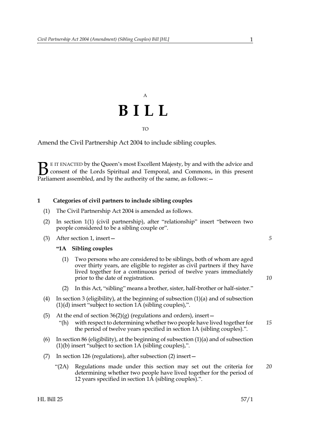 Civil Partnership Act 2004 (Amendment) (Sibling Couples) Bill