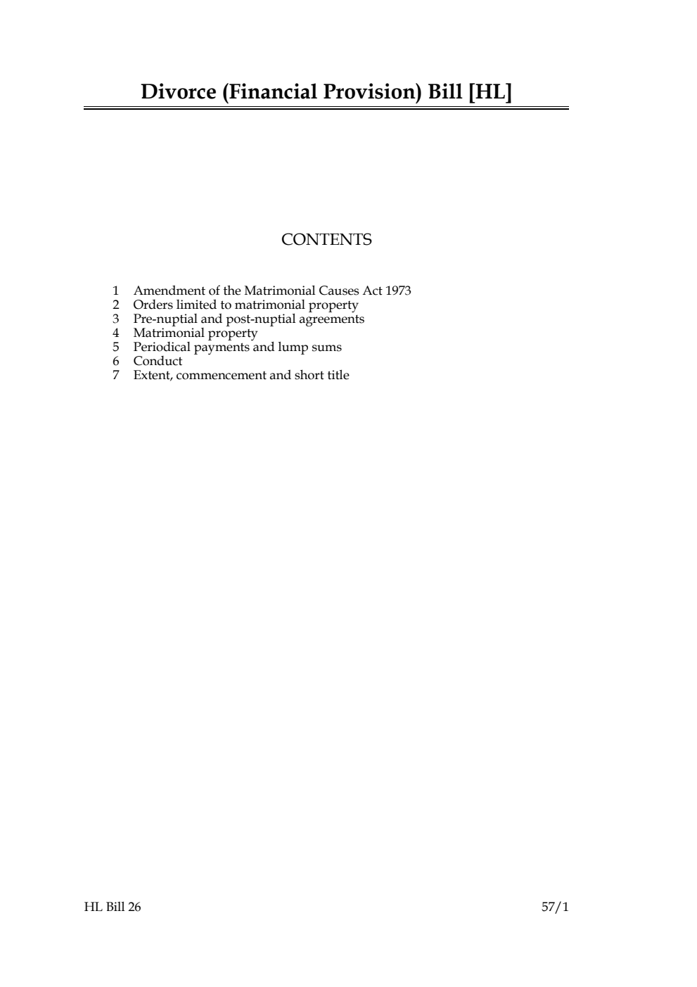 Divorce (Financial Provision) Bill