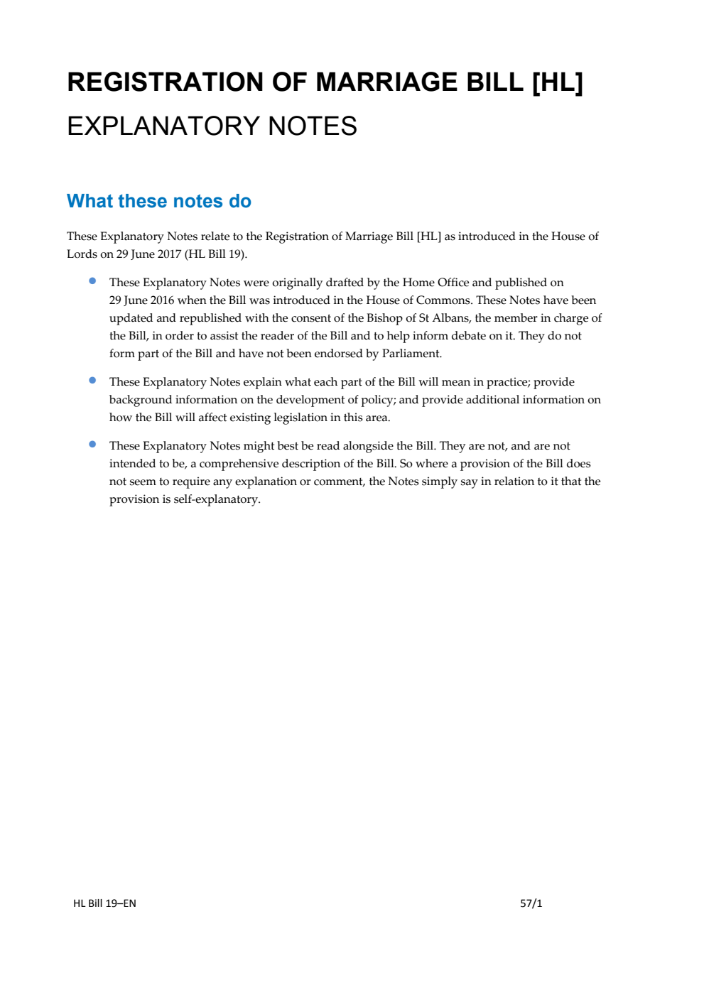 Registration of Marriage Bill Explanatory Notes