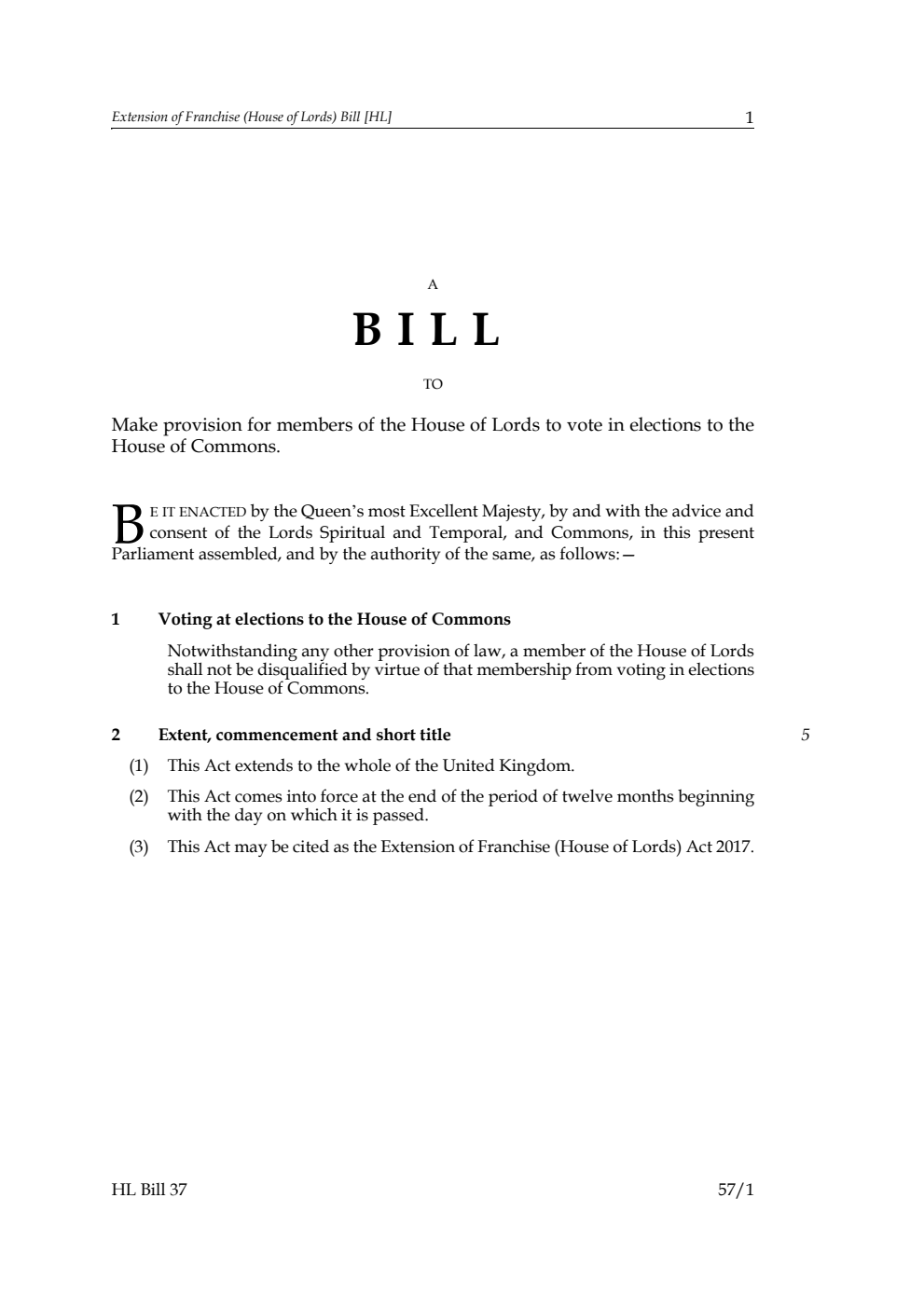Extension of Franchise (House of Lords) Bill