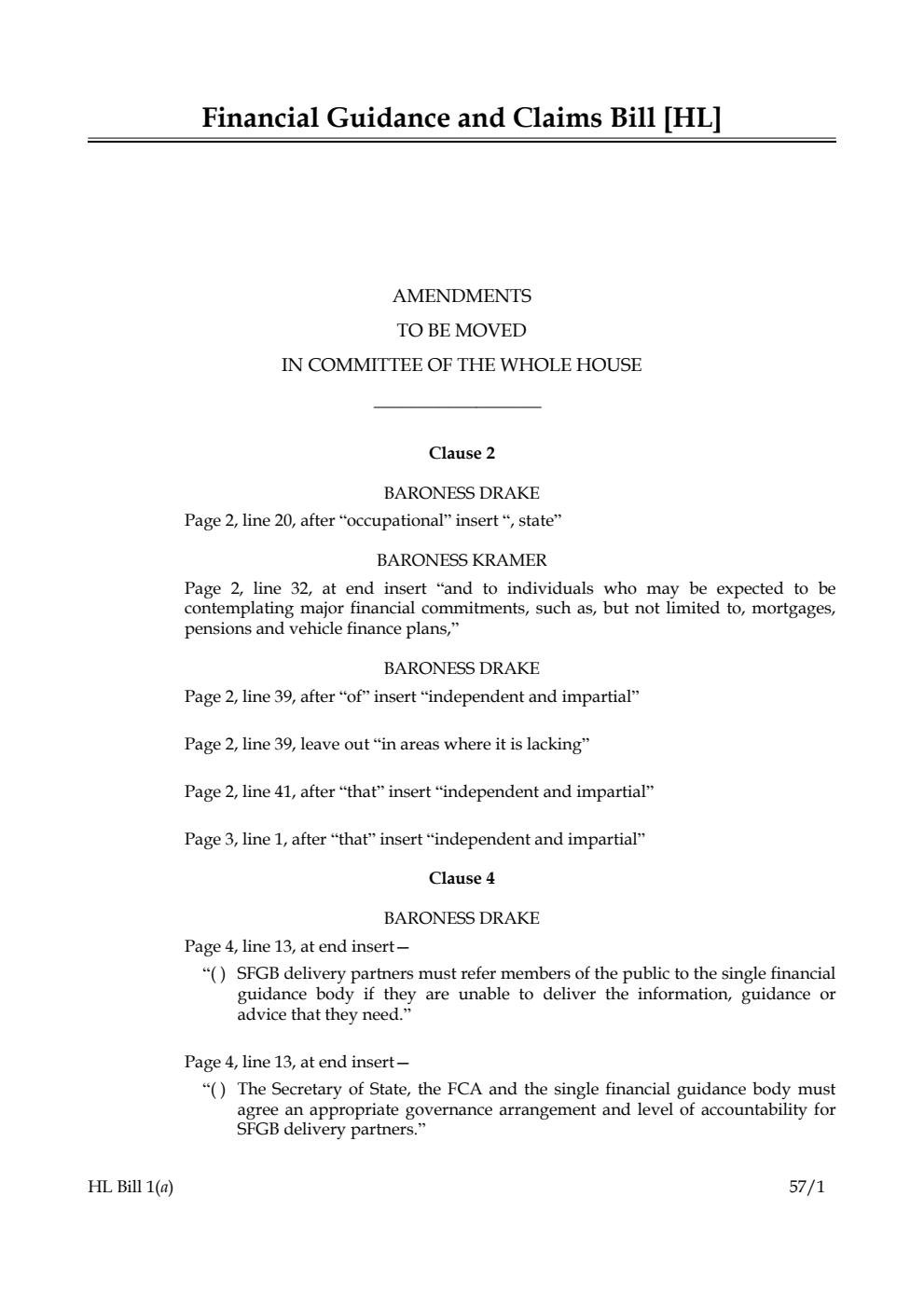 Financial Guidance and Claims Bill Lords Amendments