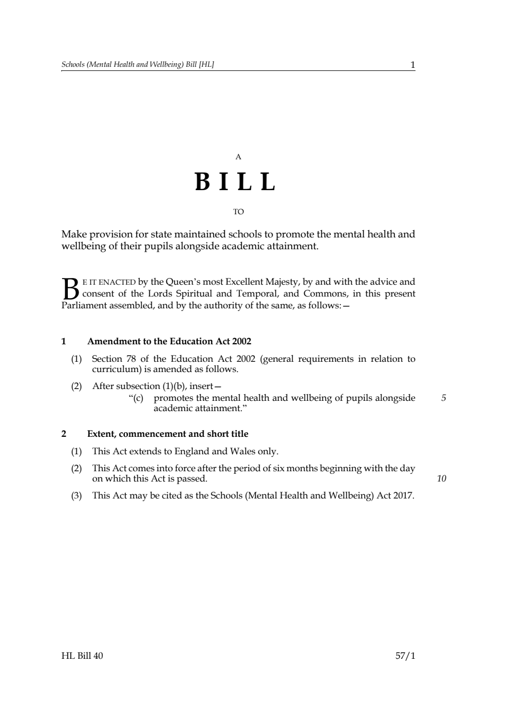 Schools (Mental Health and Wellbeing) Bill