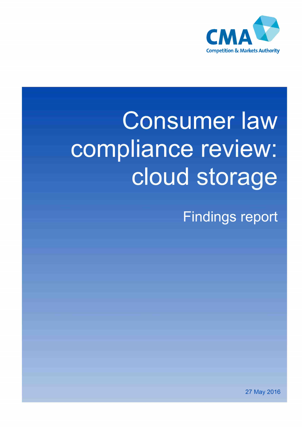 Consumer law compliance review: cloud storage. Findings report