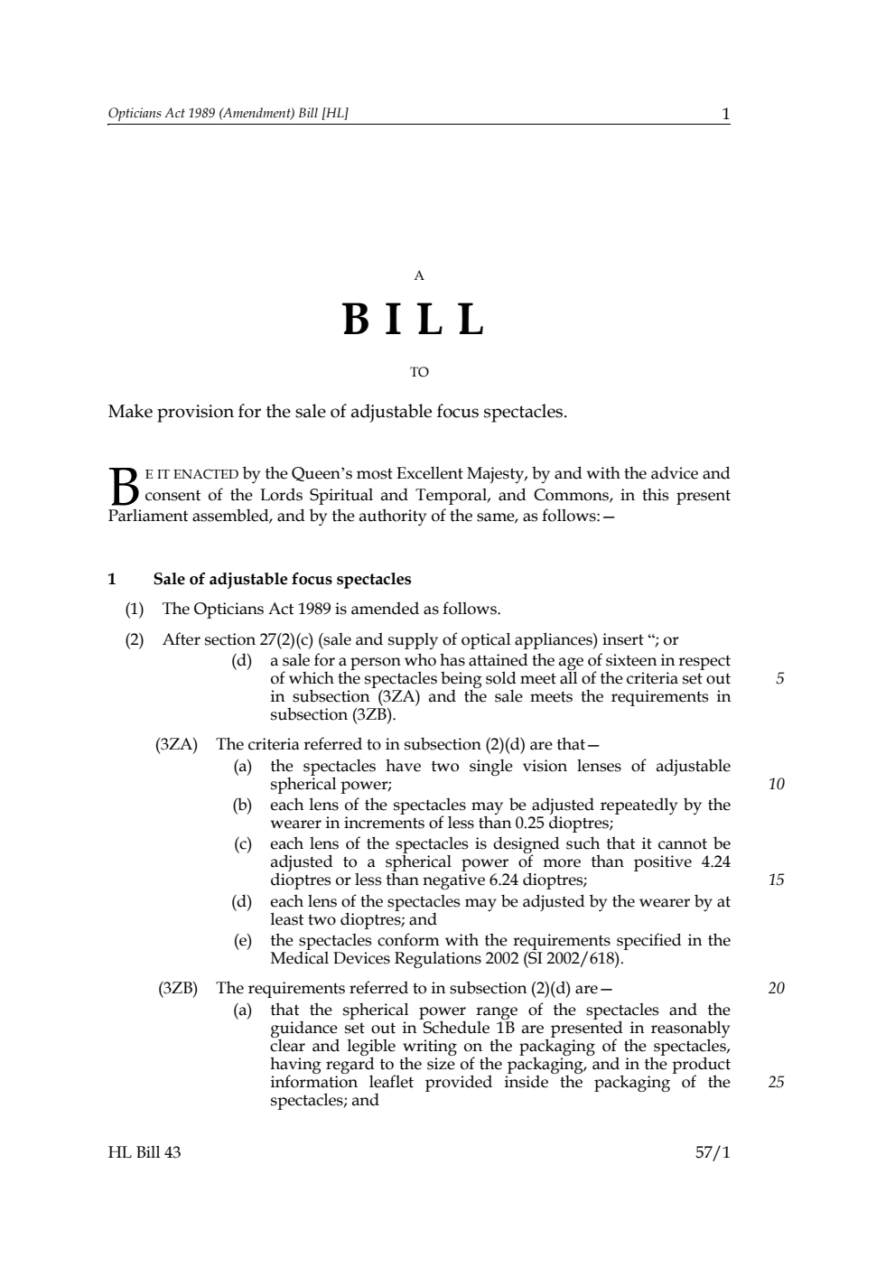 Opticians Act 1989 (Amendment) Bill