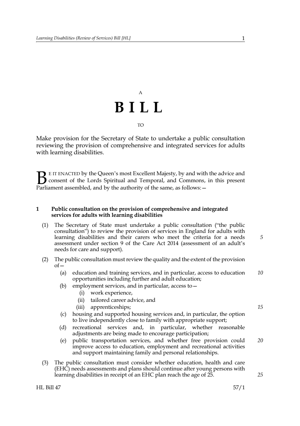 Learning Disabilities (Review of Services) Bill