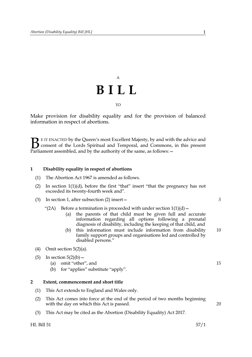 Abortion (Disability Equality) Bill