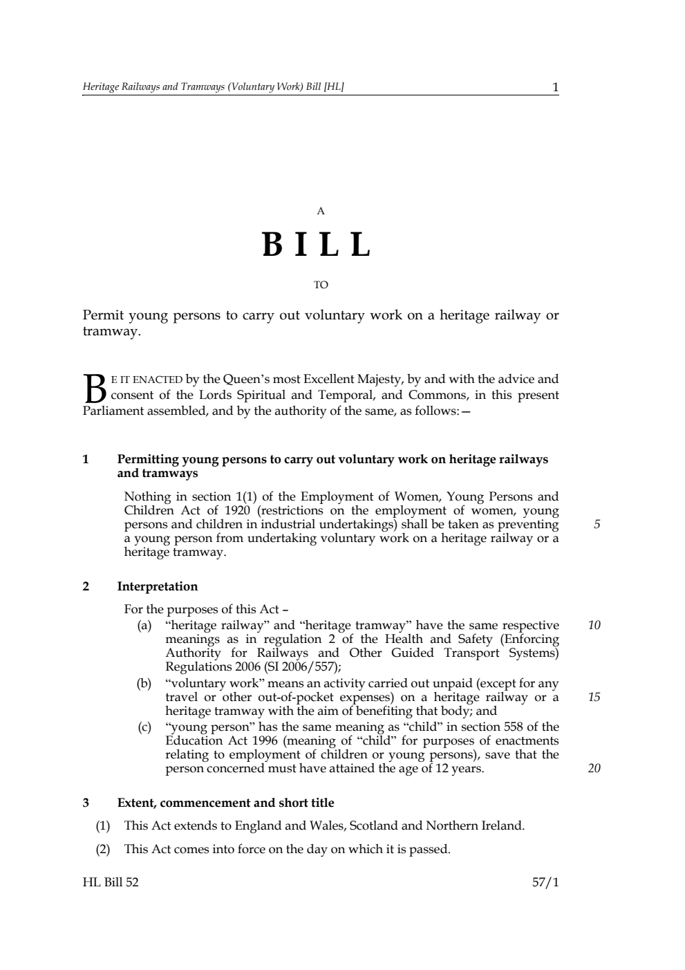 Heritage Railways and Tramways (Voluntary Work) Bill