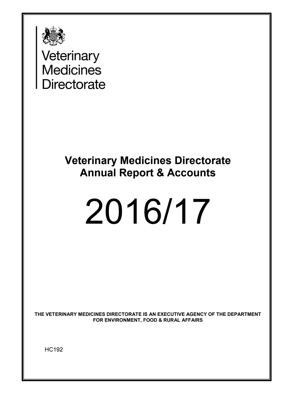 Veterinary Medicines Directorate Annual Report and Accounts 2016/17