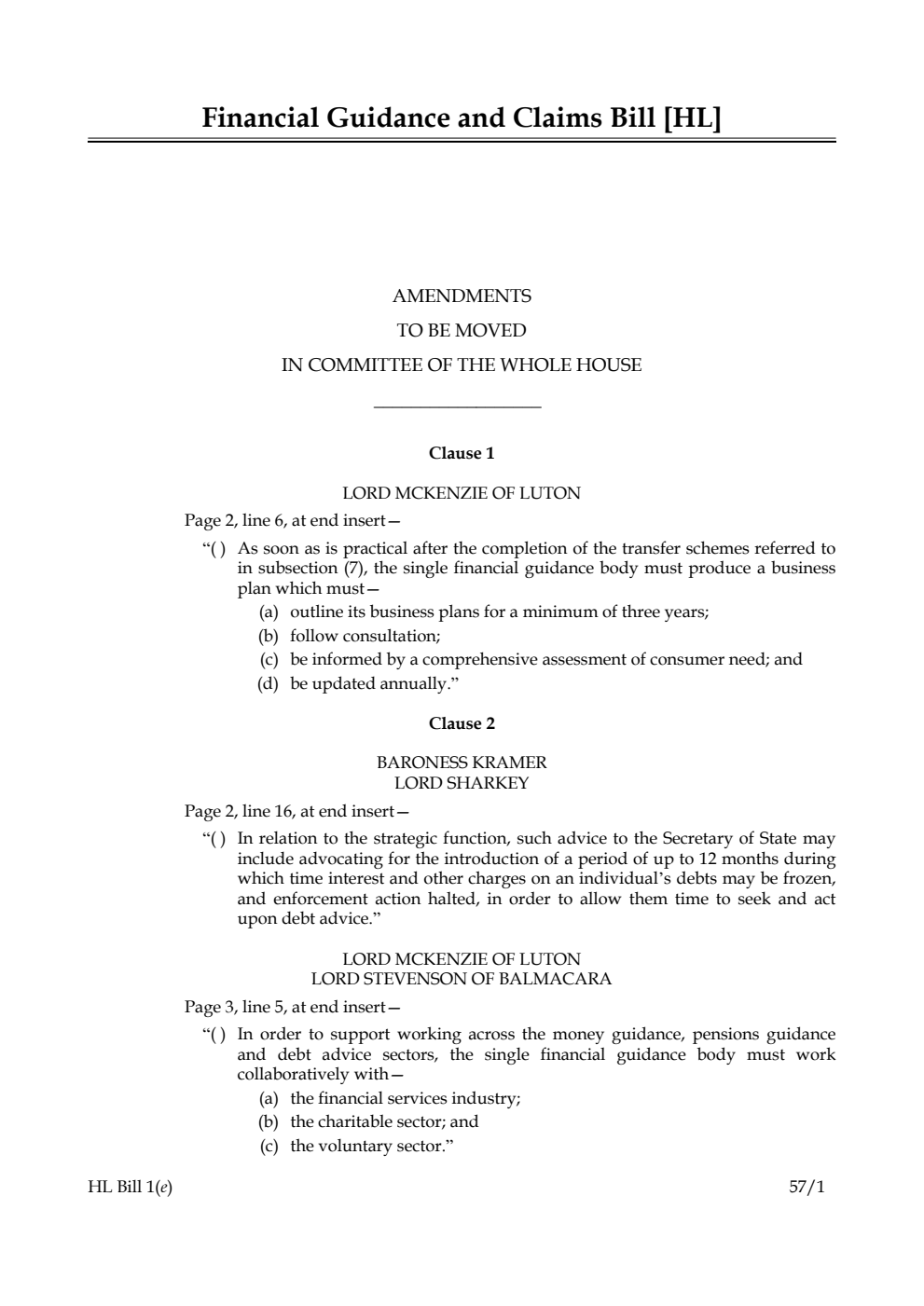 Financial Guidance and Claims Bill Lords Amendments