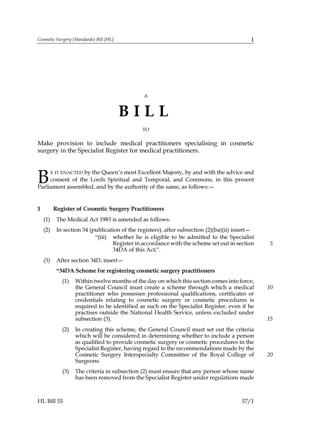 Cosmetic Surgery (Standards) Bill